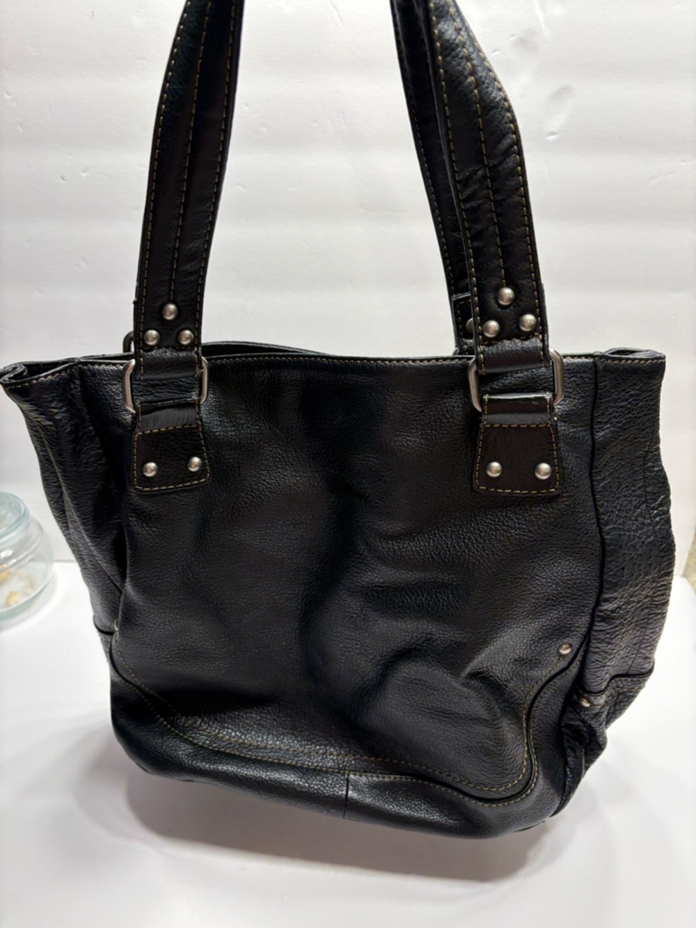 Classic Black Leather Shoulder Tote - Women's Bag